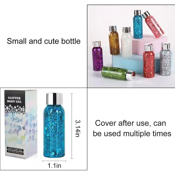 Body Glitter Gel Face and Body Makeup Liquid Long Lasting Black Mermaid Scales - Picture 6 of 7